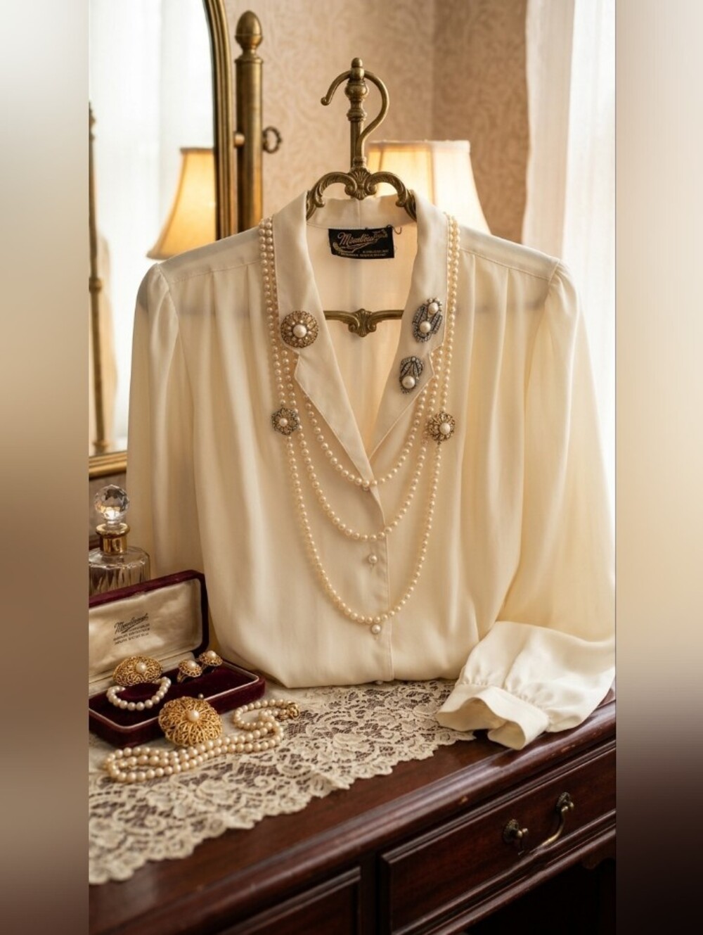 Mademoiselle Cream Pearl-Embellished Blouse 🤍